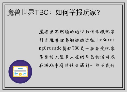 魔兽世界TBC：如何举报玩家？
